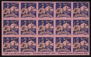 New Zealand. National Patriotic Fund Board: For King and Empire. NOT to be used as postage stamps; use before 31st March 1940. Unperforated owing to pressure of time [Sheet of stickers. December 1939]