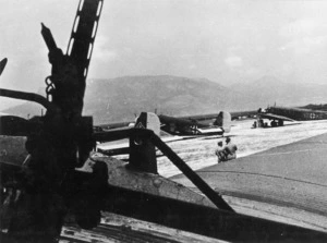 German troop carriers on an unidentified island in Greece