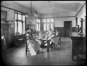 Young housemaids sewing, probably Christchurch region