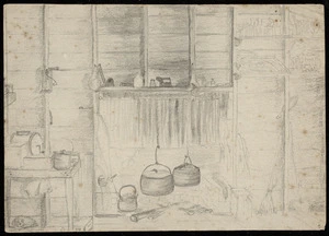 Artist unknown :Living room Parapara. Basil M Taylor taught a native school in this district. [1860-1870s]