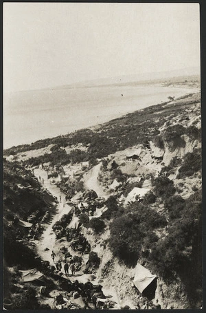 Anzac Cove, Gallipoli Peninsula, Turkey, during World War I, showing No 4 supply depot