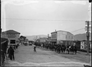 Massey's Special Constables on horseback during the 1913 Waterfront Strike, Hutt Road, Petone