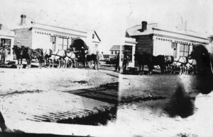 Horses and wagon alongside the business premises of Cochran, Granger & Blackwood, Deveron Street, Invercargill