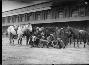 Massey's Special Constables taking a break during the 1913 Waterfront Strike, Wellington