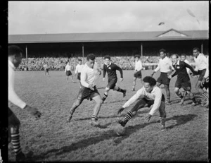 Maori and Fijian rugby teams during a match