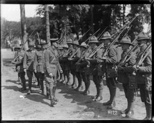 World War I New Zealand troops in France inspected by Brigadier General Hart