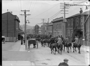 Massey's Special Constables riding along Tinakori Road, Wellington, during the Waterfront Strike