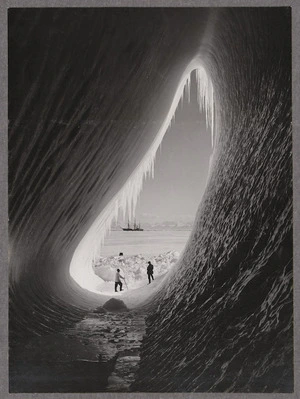 Grotto in an iceberg, photographed during the British Antarctic Expedition of 1911-1913