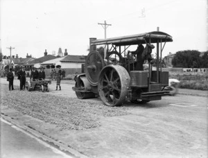 Steamroller during road construction