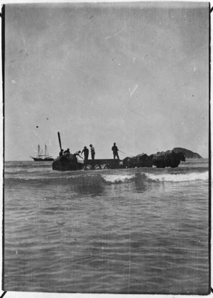 After loading wool into a whale boat, Anaura Bay, Gisborne