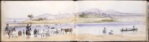 Williams, Edward Arthur 1824-1898 :Troops crossing the inlet of the sea at Tauranga. 6 May [1864].