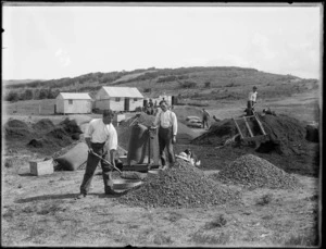 Dalmatian workers, sorting and bagging kauri gum, Northland region