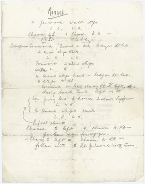 Handwritten notes for the Maxina (sequence dance)
