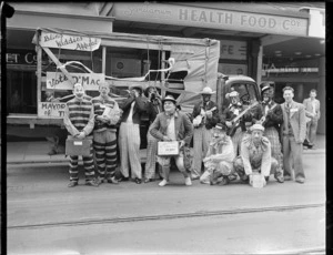Dr Mac McPherson and a group dressed as clowns