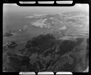 Whangaroa Harbour entrance with Rere and Waitepipi Bays in foreground to Pekapeka Bay and Peach Island, Northland