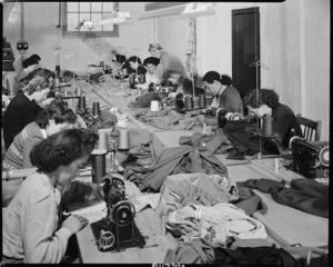 Women sewing at dressmaking factory, California Products Ltd, in Rotorua - Photograph taken by E P Christensen