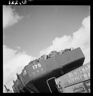 Q class railway wagon carrying coal to the Westport wharf