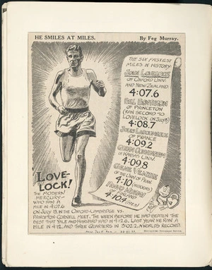 Cartoon of Jack Lovelock after he broke the world mile record