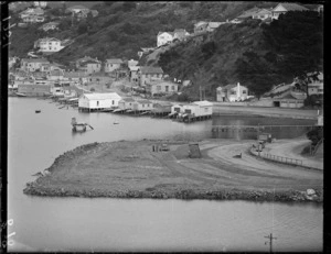 Work underway on TEAL flying boat base reclamation, Evans Bay, Wellington