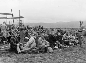 Men of the Lower Hutt Battalion of the Home Guard taking a lunch break