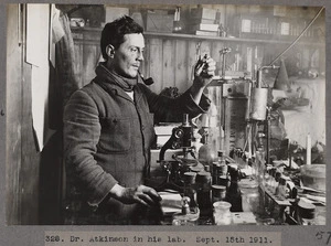Dr Edward Atkinson in his lab, during the British Antarctic Expedition of 1911-1913