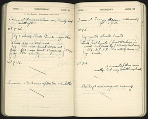 Diary entries for 24 and 25 June 1936 from Jack Lovelock's training diary.