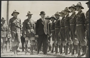 Minister of Defence, Frederick Jones, inspecting Wellington College cadets