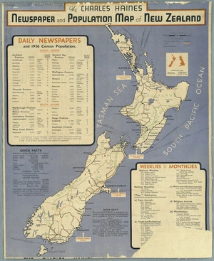 The Charles Haines newspaper and population map of New Zealand