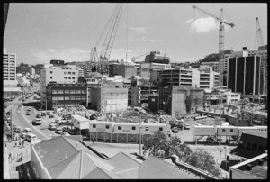 Building construction on the intersection of Victoria and Manners Streets, Wellington - Photographs taken by John Nicholson