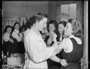 Schoolgirls receiving the test for tuberculosis