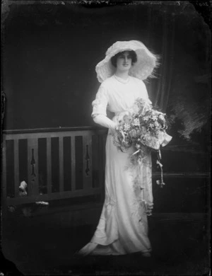 Mrs Daisy Gibbons, wife of Hopeful Barnes Gibbons, in her wedding dress