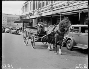 Wardell Brothers horse drawn cart, Willis Street, Wellington