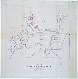 W. E. C., fl. 1932 :Plan of Lake Waikaremoana shewing adjacent reserves [ms map] [Surveyed by] W.E.C? [1932?]