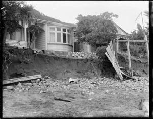 Houses damaged by sea at Eastbourne