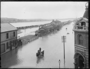 Flooding at Wanganui, showing the railway station