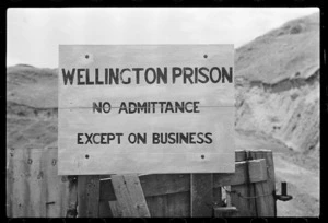 Wellington Prison sign, Miramar Peninsula, Wellington