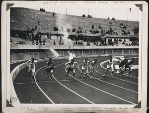 Photograph of the start of the mile race at the International Student Games in Turin