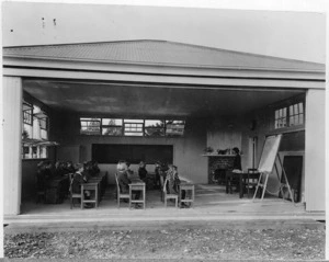 Creator unknown : Photograph of an open air classroom, Fendalton School, Christchurch