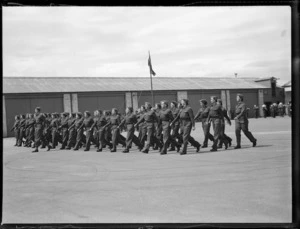 Women's Army Auxiliary Corps marching at Fort Dorset, Seatoun, Wellington, during World War II