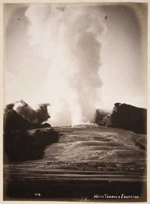 White Terrace Eruption, Lake Rotomahana - Photograph taken by Josiah Martin