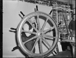 Old ship's wheel being painted