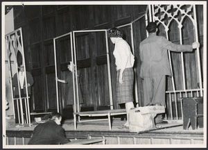 Setting up a stage for a New Theatre production in a school hall - Photograph taken by C W Pascoe
