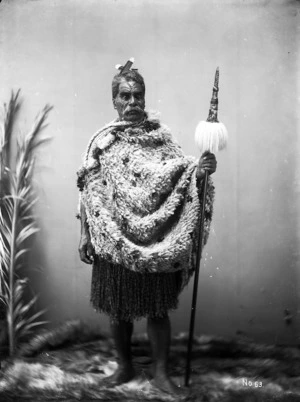 Unidentified Maori man wearing traditional clothing