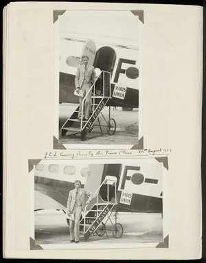Photograph of Jack Lovelock boarding an Air France plane