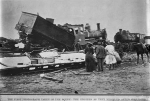Train crash near Rakaia, Canterbury - Possibly taken by a photographer for the Press newspaper
