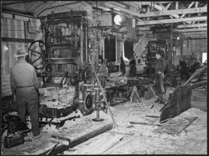 Creator unknown : Photograph of the Waipa State Forest sawmill interior