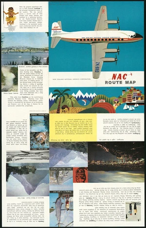 New Zealand National Airways Corporation :NAC route map. Printed in New Zealand by C M Banks Ltd. [Pamphlet cover. ca 1960]