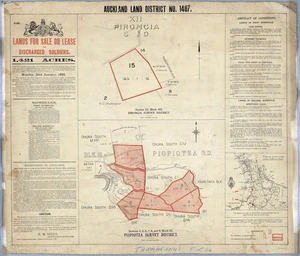 Auckland Land District. No. 1407 : lands for sale or lease to discharged soldiers, 1,421 acres.