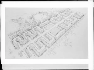 Drawing of completed scheme, Adelaide Road perspective, Wellington