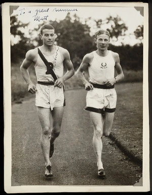 Photograph of Jack Lovelock and Bill Bonthron on a training run